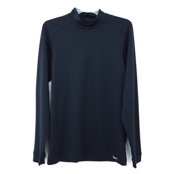 Nike Fit Dry Golf Small Men Black Long Sleeve Athletic Atleisure Mockneck Swoosh - Picture 1 of 5